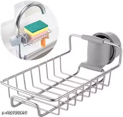 Kitchen Sink Faucet Sponge Holder Caddy Organizer Over, Stainless Steel Heavy Duty Thickening Hanging Drain Rack for scrubbers, soap, Bathroom, Detachable no Suction Cup Bathroom soap Holder