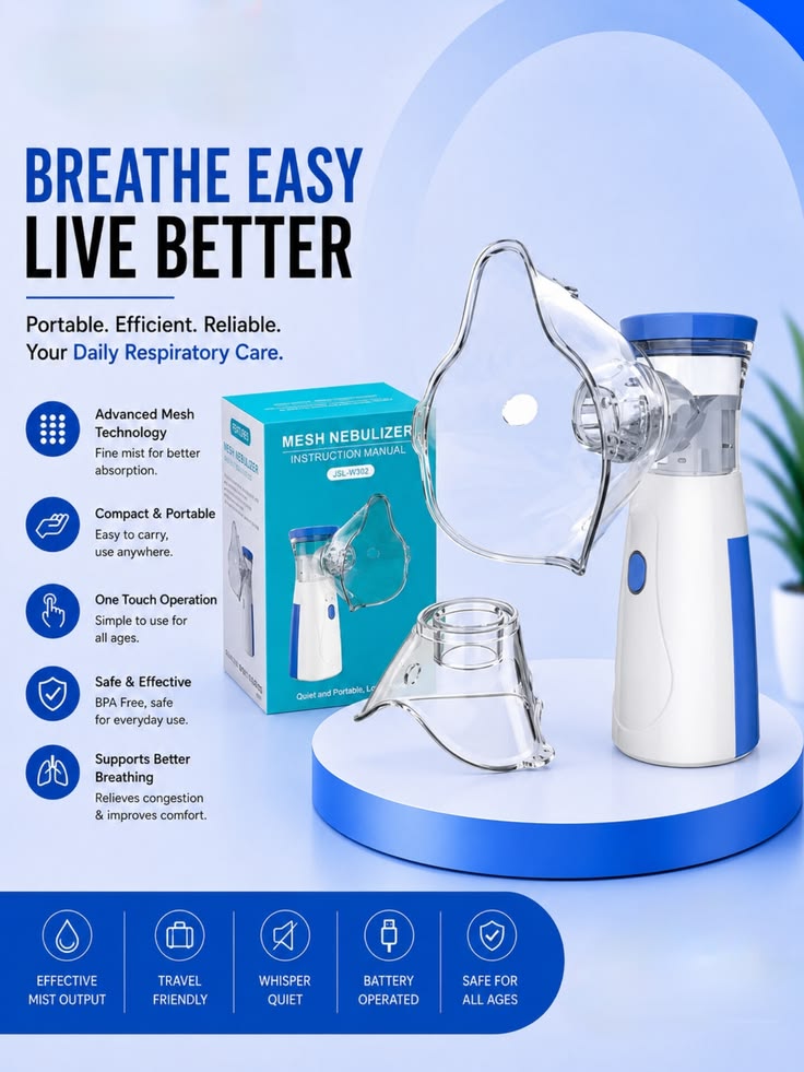 Silent Mesh Nebulizer Machine | Handheld & Travel-Friendly Vaporizer for Home & Travel