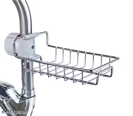 Kitchen Sink Faucet Sponge Holder Caddy Organizer Over, Stainless Steel Heavy Duty Thickening Hanging Drain Rack for scrubbers, soap, Bathroom, Detachable no Suction Cup Bathroom soap Holder